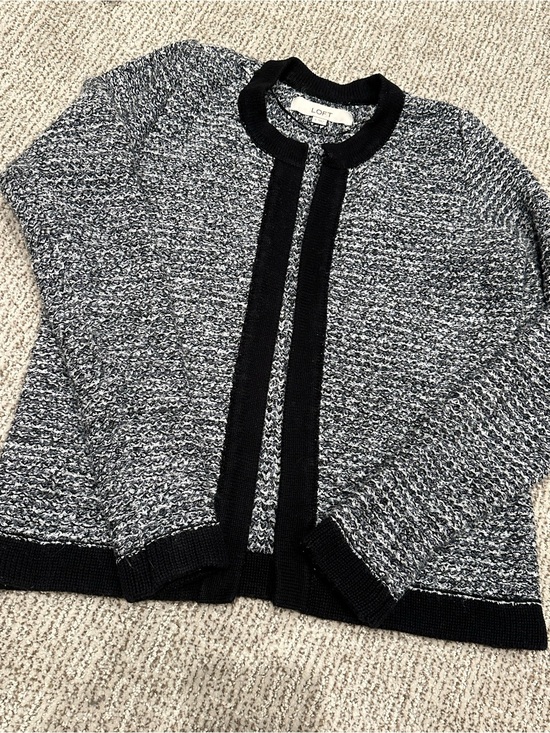 LOFT Sweaters - LOFT Navy  & White with Black trim Marled Knit Cardigan Sweater